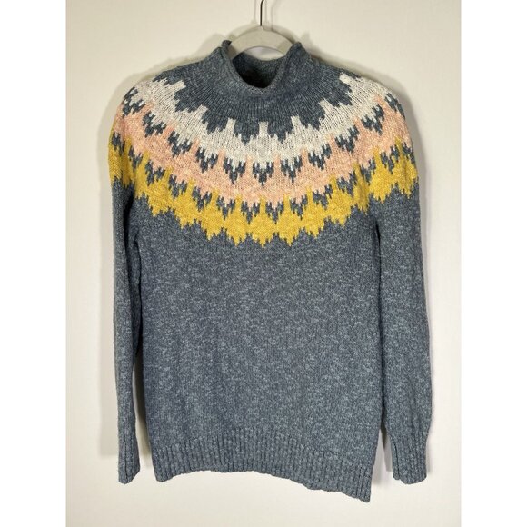 LL Bean blue pink fair isle rollneck slub sweater M preppy classic collegiate - Picture 9 of 10